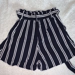 Striped Tie Front Paperbag Shorts